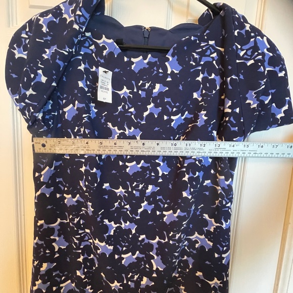 Talbots Petite 6P Navy Blue Floral Sheath Dress NWT Scalloped Neck - Picture 10 of 15